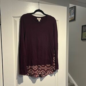 LOFT Purple Asymmetrical Long Sleeve Blouse